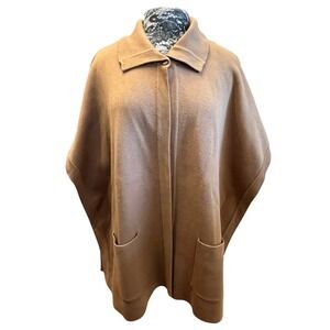 Tommy Hilfiger Camel Tan Knit Cape Spread Collar Pockets XL Neutral Minimalist